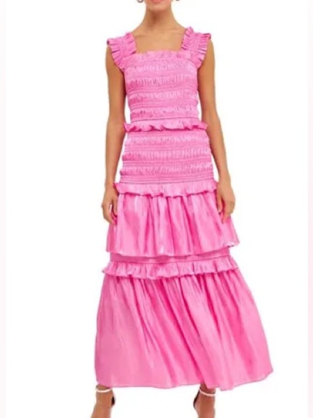 Endless Rose Pink Tiered Ruffle Maxi Dress with Smocked Bodice